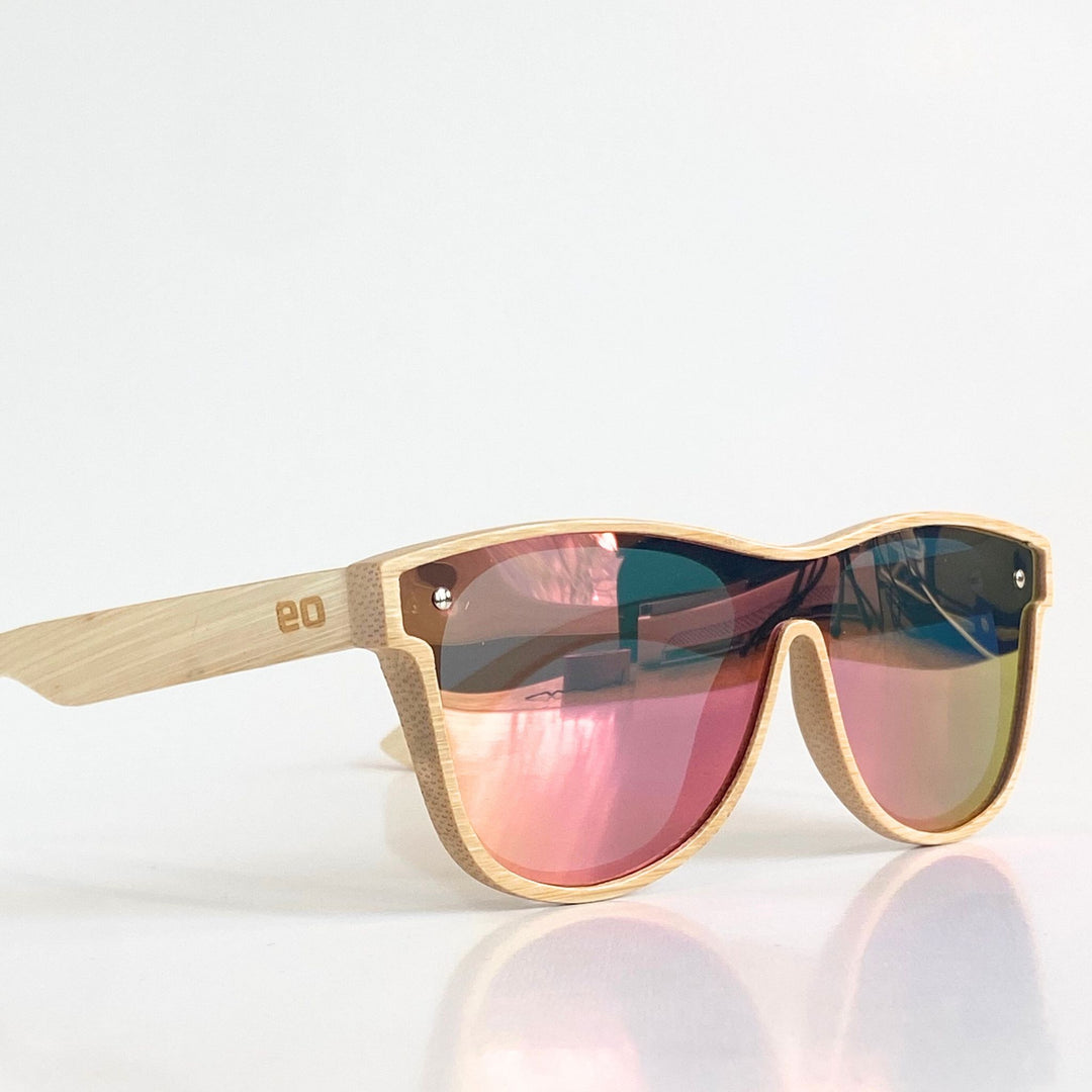 Bamboo Sunglasses Pink One-Piece Mirror | The Alejandra